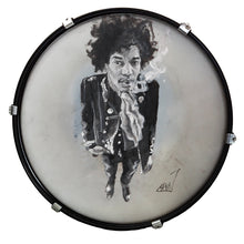 Laden Sie das Bild in den Galerie-Viewer, Jimi Hendrix im Original gemalt von Juliana Saib als Kunstdruck auf Schlagzeugfelle