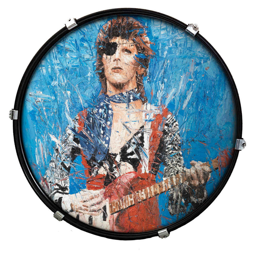 David Bowie gemalt von Oliver Jordan als Kunstdruck auf Schlagzeugfell